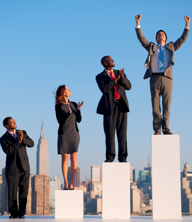 group of diverse business people with growth graph